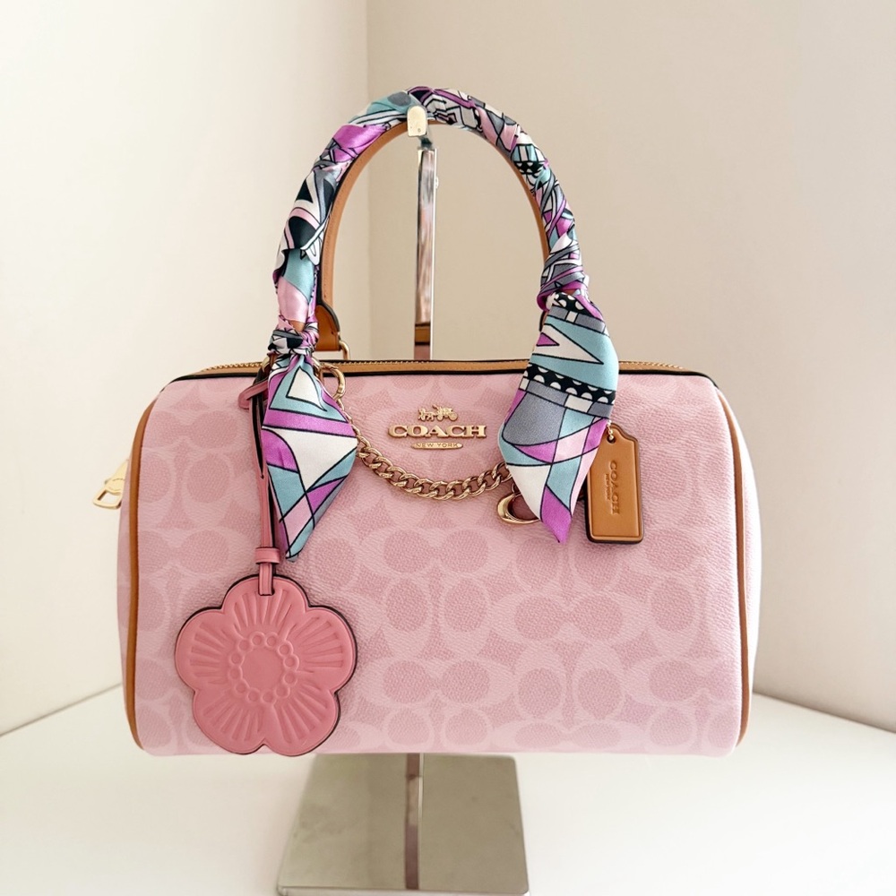 Coach Rowan Satchel Bag In Signature Canvas With Charms Powder pink NWOT - Picture 2 of 9